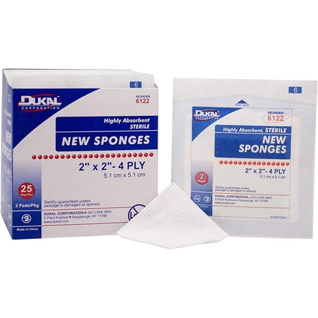 Dukal Non-Woven Sponges 2" x 2". Case of 3000 sterile dressings for Wounds. Non-linting. 4-ply Rayon/Poly Blend. Single use. Latex-Free. Individually Packaged.