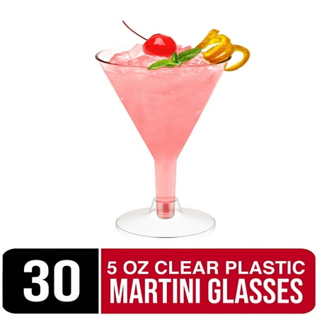 Crown Display Clear Plastic Martini Glasses, 5 oz - 30 Count