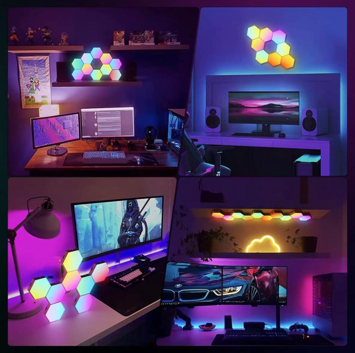 8 Pack Hexagon Light Panels - Smart Rgb Hexagon Led Lights Wall Lights With  App & Remote Control Cool Music Sync Gaming Lights Tile Light For Living R