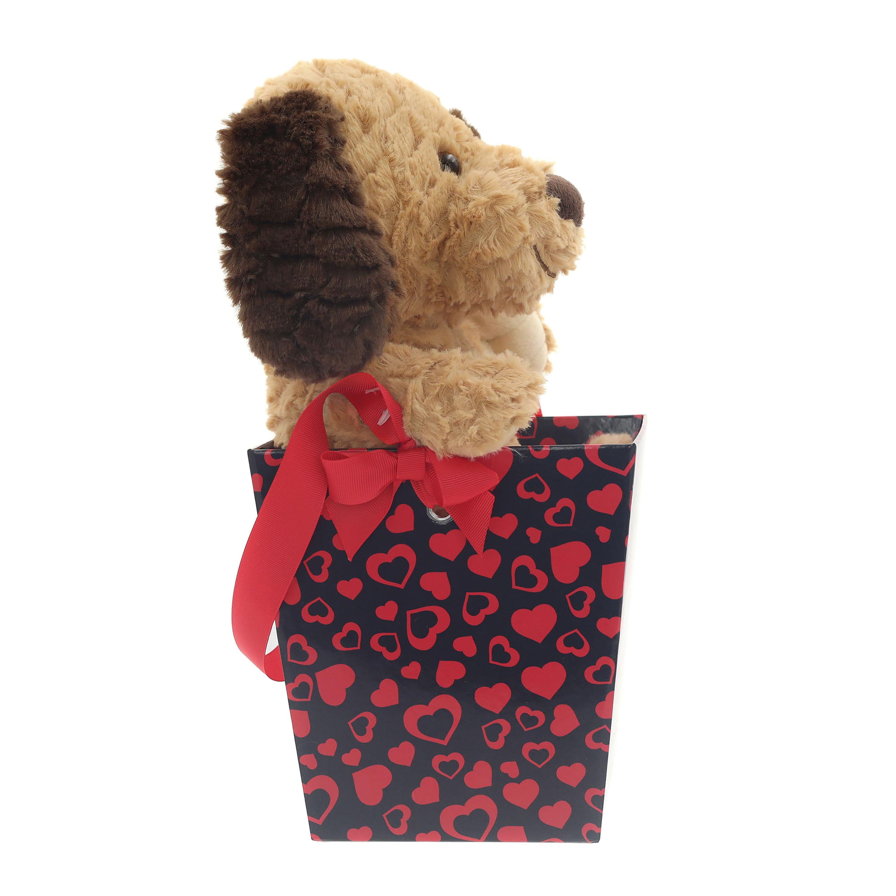 Brown Puppy Plush in a Gift Bucket for Valentine's Day by Way to Celebrate