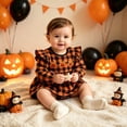 thumbnail image 5 of kmaduk Newborn Baby Girl Halloween Outfit Bow Bubble Romper Long Sleeve Jumpsuit Cute Infant Girl Clothes (Orange,12-18 Months), 5 of 5