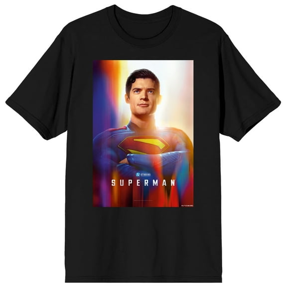 Superman Movie 2025 Superman Portrait Poster Adult Black Crew Neck Short Sleeve T-shirt-3XL