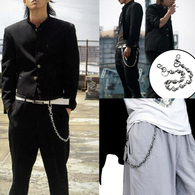 Men's Skull Bullet Style Pants Chain 3 Layers Detachable Strong