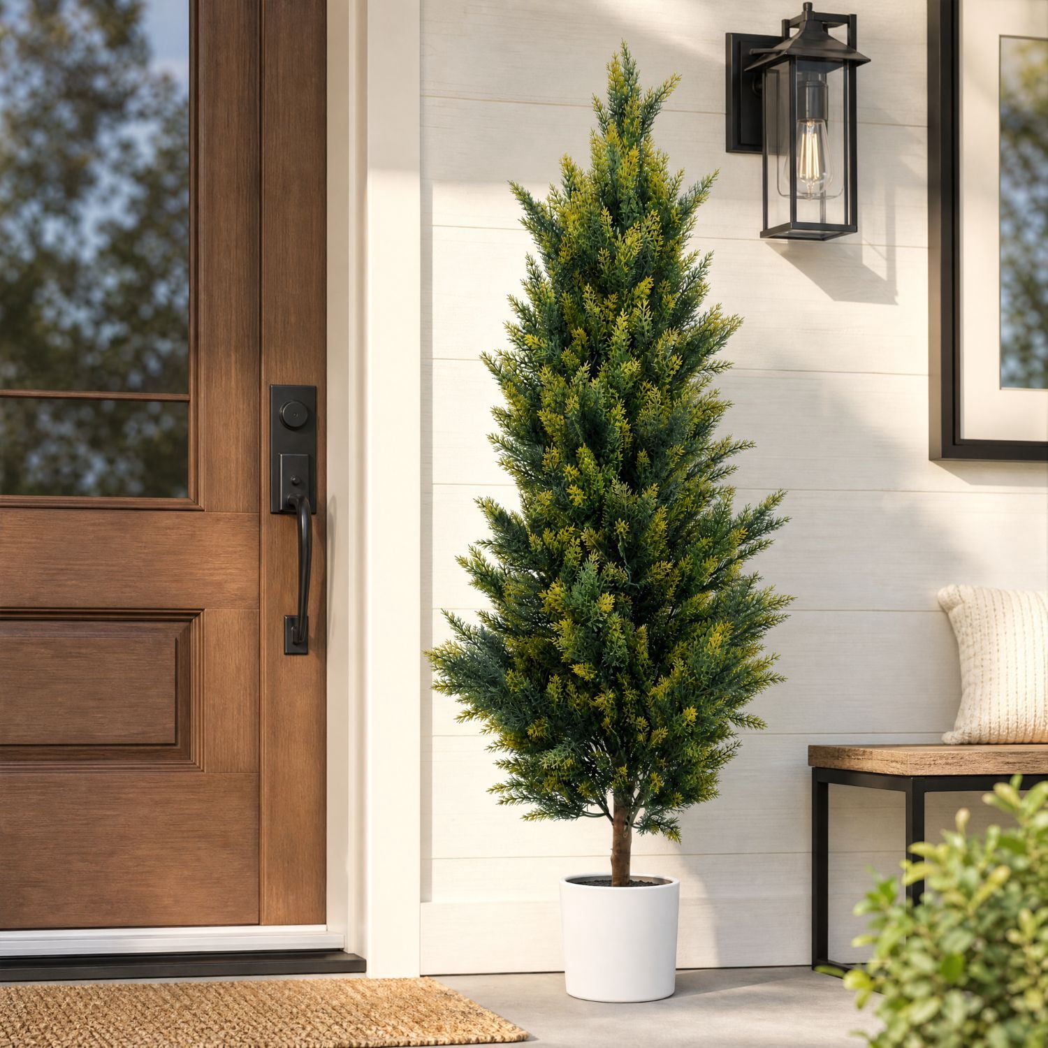 Easy4Home 5FT Artificial Cedar Tree Fake Pine Cypress Topiary Tree Potted Faux Floor Plant for Porch Decor