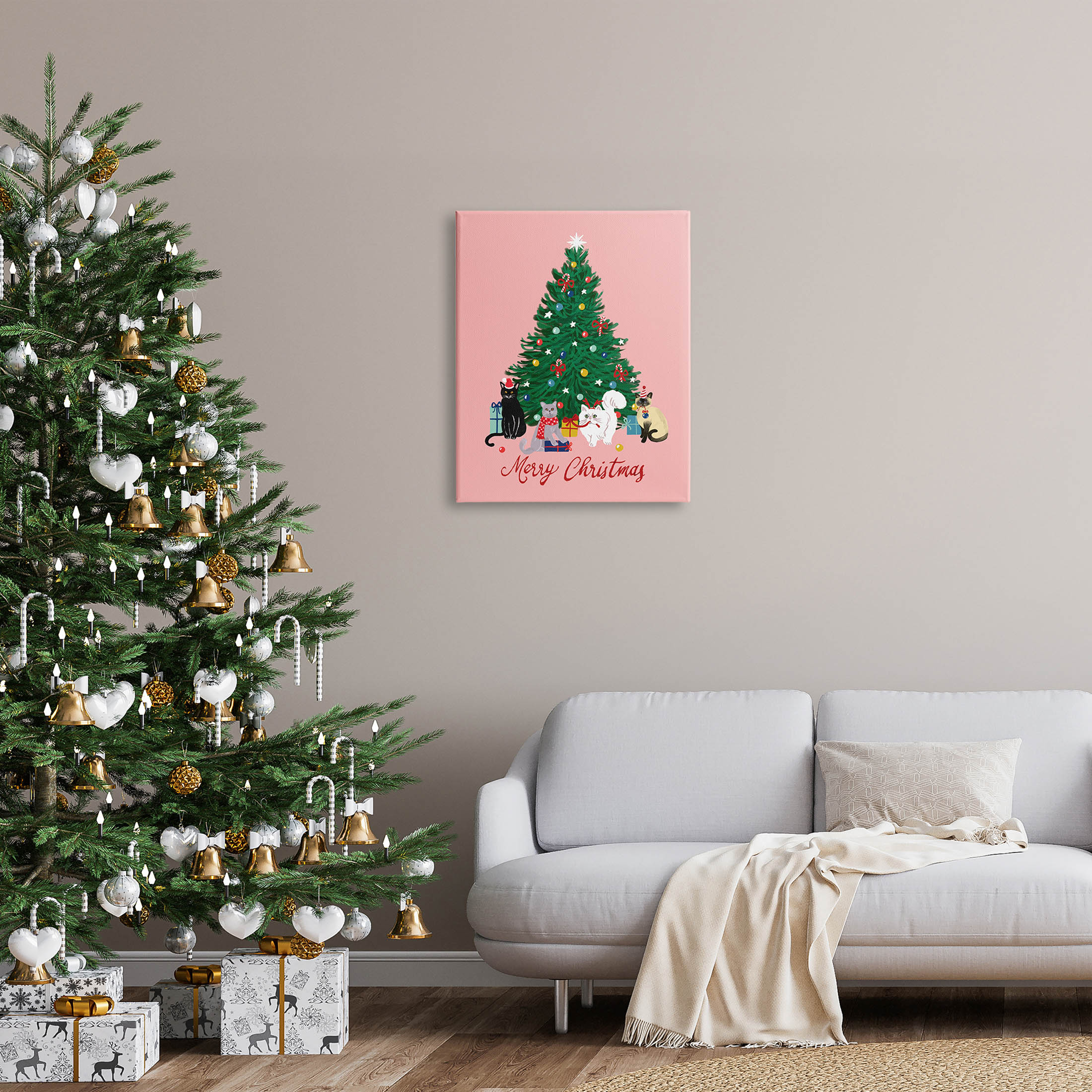 Merry Christmas Holiday Cats Holiday Graphic Art Gallery Wrapped Canvas Print Wall Art