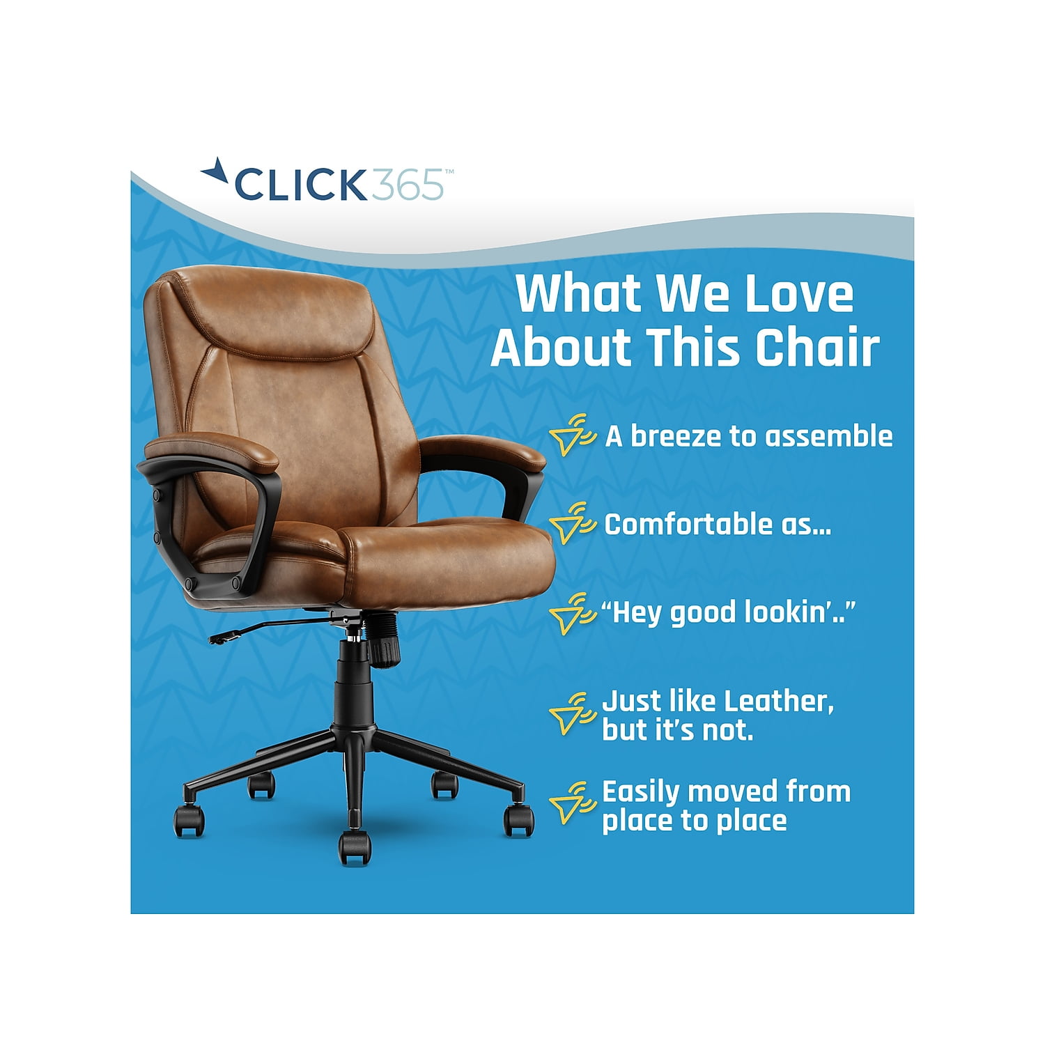 Click365 Transform 1.0 Ergonomic Mid Back Desk Chair Bonded Leather Cognac