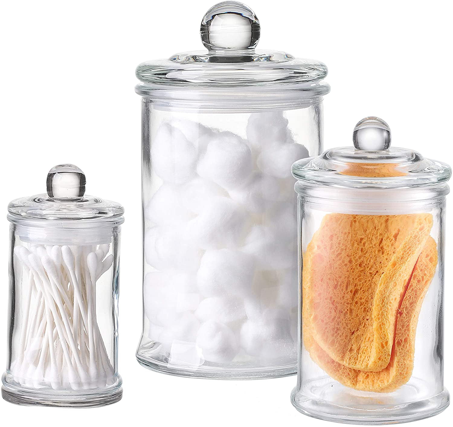 Mini Glass Apothecary Jars-Cotton Jar-Bathroom Storage Organizer Canisters Set 3 
