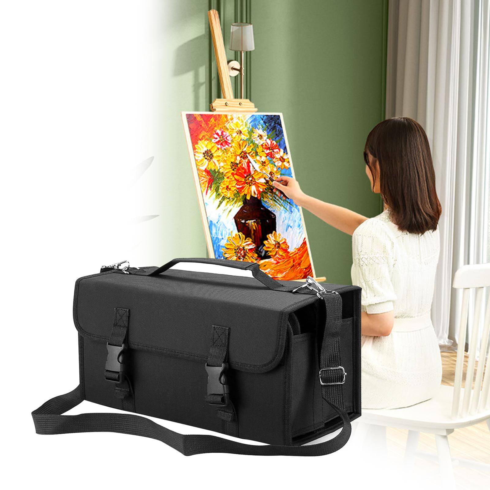GUOOL Art Markers & Pens Organizer, 120 Slots, Carrying Travel Case with Handle, Removable and Adjustable Strap, Art Supplies for Storage and Organization