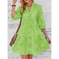 thumbnail image 4 of utcoco Women's 2026 Eyelet Lace Midi Dress V Neck Puff 3/4 Sleeve Button Tiered Sexy A Line Sun Dress, 4 of 6