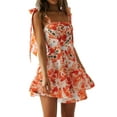 thumbnail image 2 of Gupgi Robe Mini Fleurie pour Femme Orange Sans Manches à Bretelles à Nouer Robes Fluides Robes d'Été, 2 of 9