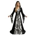 thumbnail image 6 of KICILVS Witch Costume Women Hooded Gothic Robe Corset Waist Bell Sleeve Maxi Length Damask Print Vampire Cloak Outfit White, 6 of 9