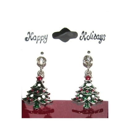 - Austrian Crystal Holiday Christmas Tree Earrings