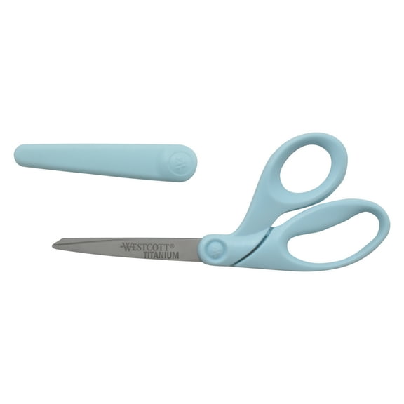 Westcott Sewing Scissor with Sheath, Titanium Bonded, 8", Bent, for Home/Office, Blue, 1-Count