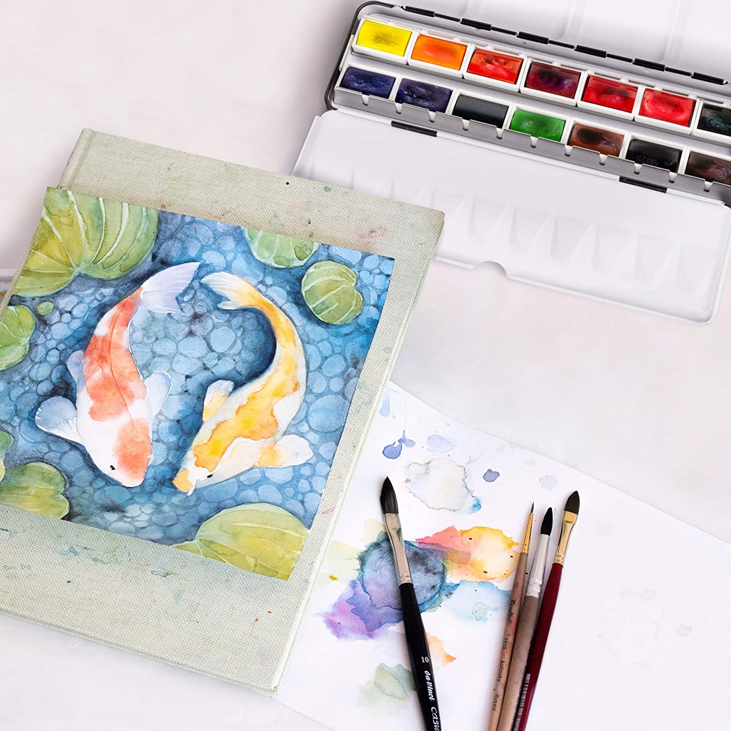 Sennelier French Artists' Watercolor Set - Metal Case, Set of 14 colors, pans