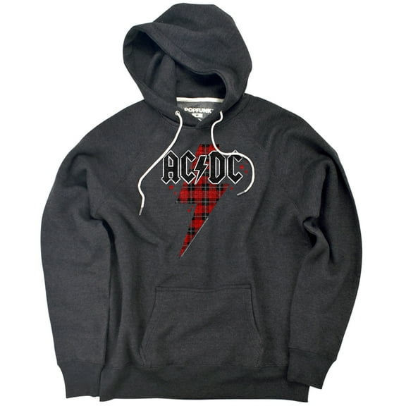 ACDC Plaid Bolt Unisex Adult Slim Fit Pull-Over Heather Hoodie, Charcoal, Small