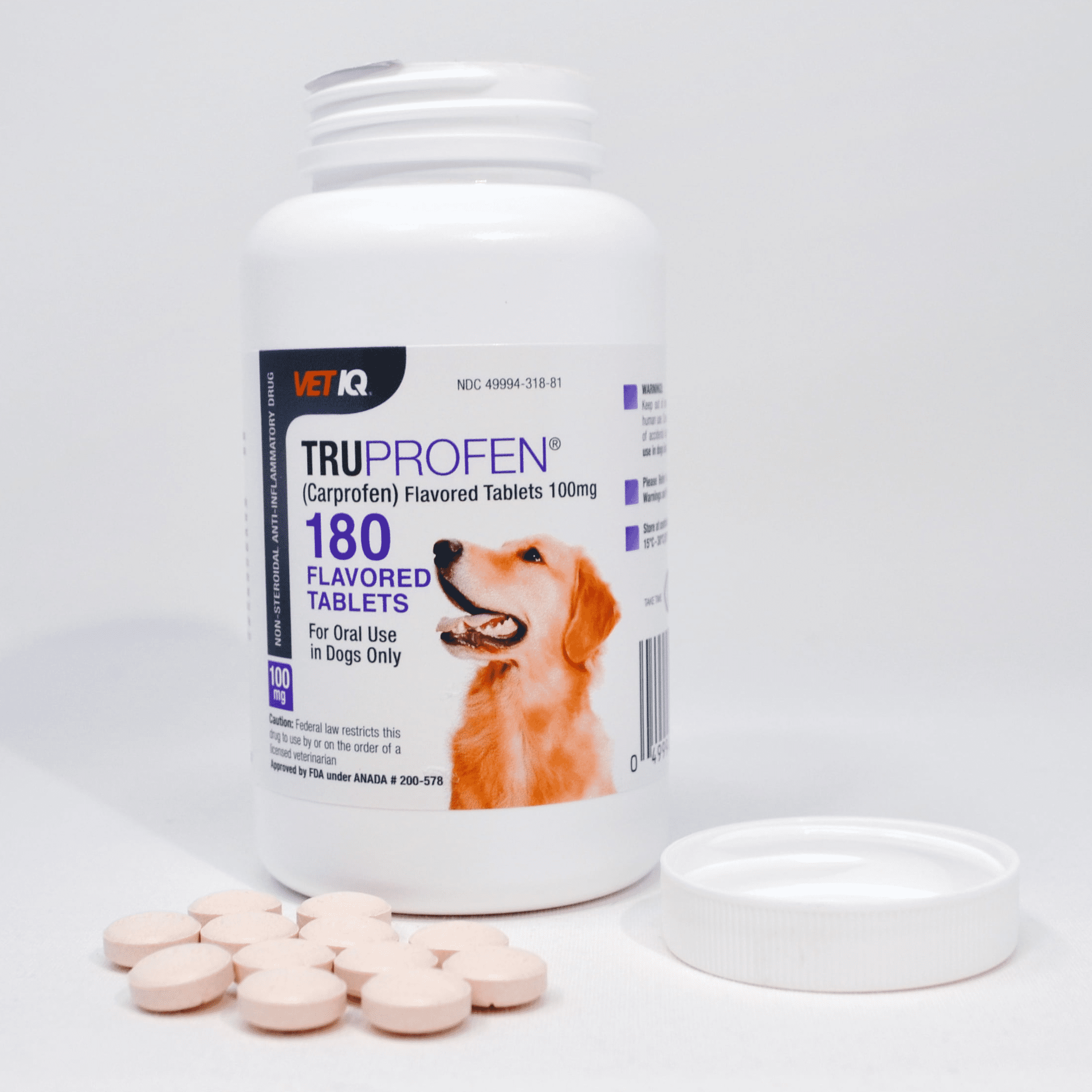 VetIQ Truprofen for Dogs, Carprofen 100mg, Anti-Inflammatory Prescription, Inflammation Support, 180 Flavored Tablets