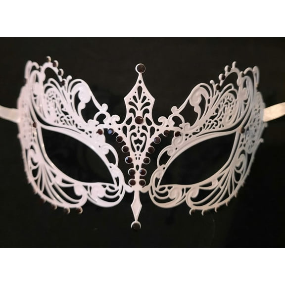 White Purple Crystal Beautiful Eyes Laser Venetian Mask Masquerade Metal Filigree