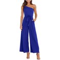 thumbnail image 3 of qolati Women's Summer Rompers One Shoulder Sleeveless Tie Strap Belted Waist Overalls Elegant Flowy Cocktail Party Jumpsuit with Pockets, 3 of 6