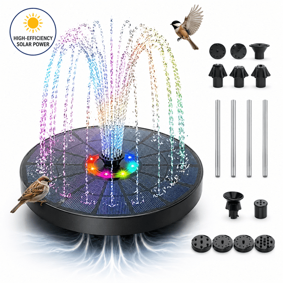Solar Fountain, Solar Powered Bird Bath Fountain Pump 1.5W Solar Panel Kit Water Pump, Outdoor Watering Submersible Pump for Pond, Pool, Garden, Fish Tank