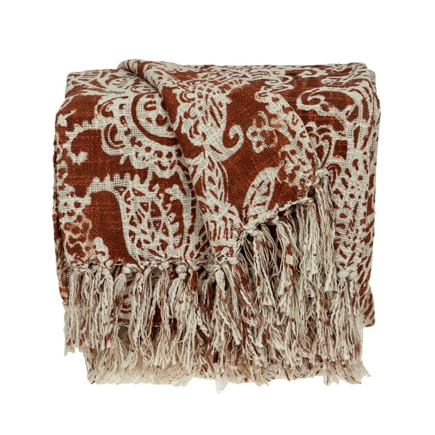 Parkland Collection Hina Floral Rust 52" x 67" Woven Handloom Throw