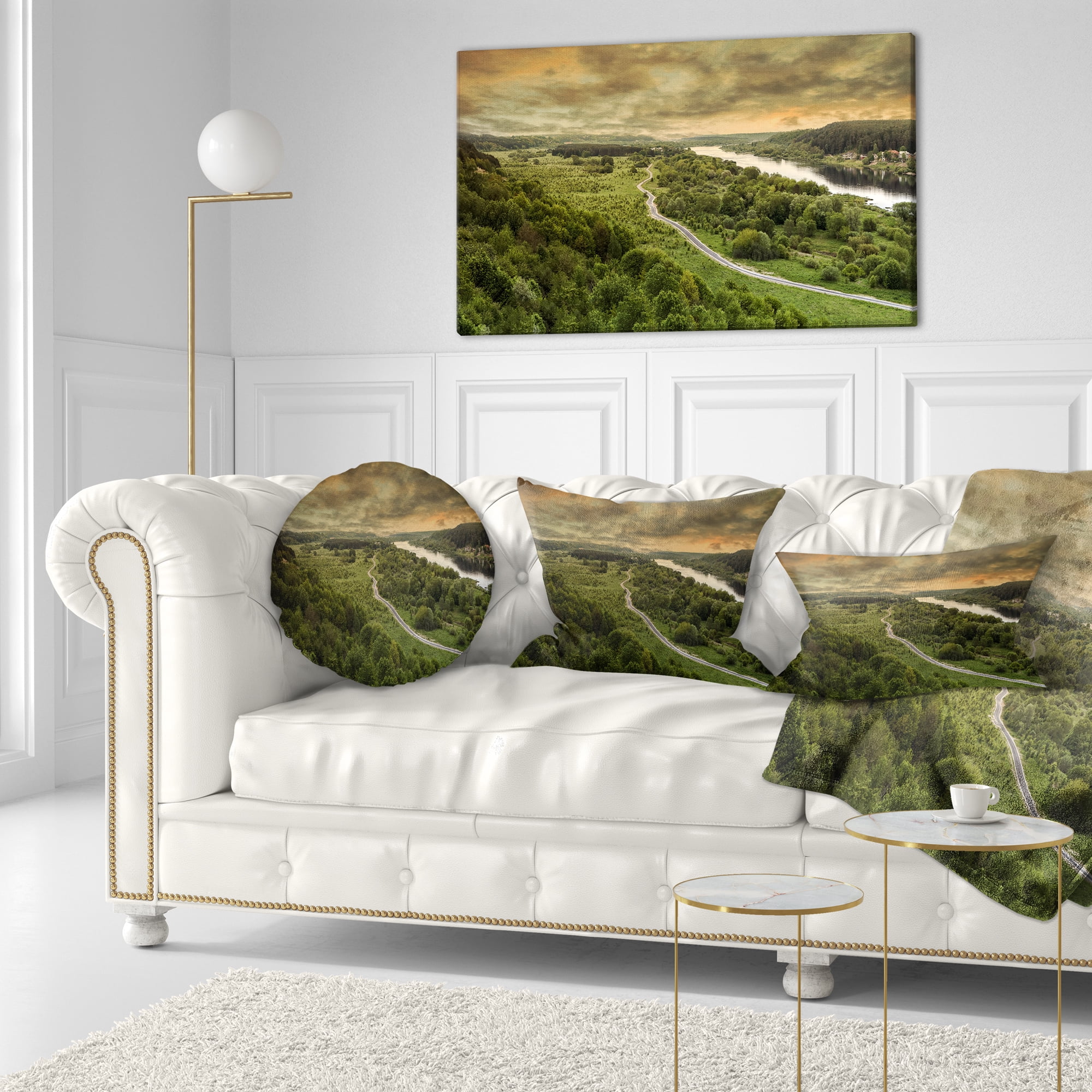 Designart Road along the Nemunas in Green - Landscape Printed Throw Pillow - 12x20