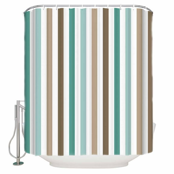 Brown Stripe Shower Curtains for Bathroom Waterproof Fabric Bath Curtains Decor Bath Tub Curtain Ombre Geometric Teal Green Vertical Striped Decorative Shower Curtain Sets with 12 Hooks, 72x72 Inch