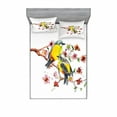 thumbnail image 2 of Ambesonne Nature Fitted Sheet & Pillow Sham Set, Birds on the Branches, Twinxl, Brown and Yellow, 2 of 3