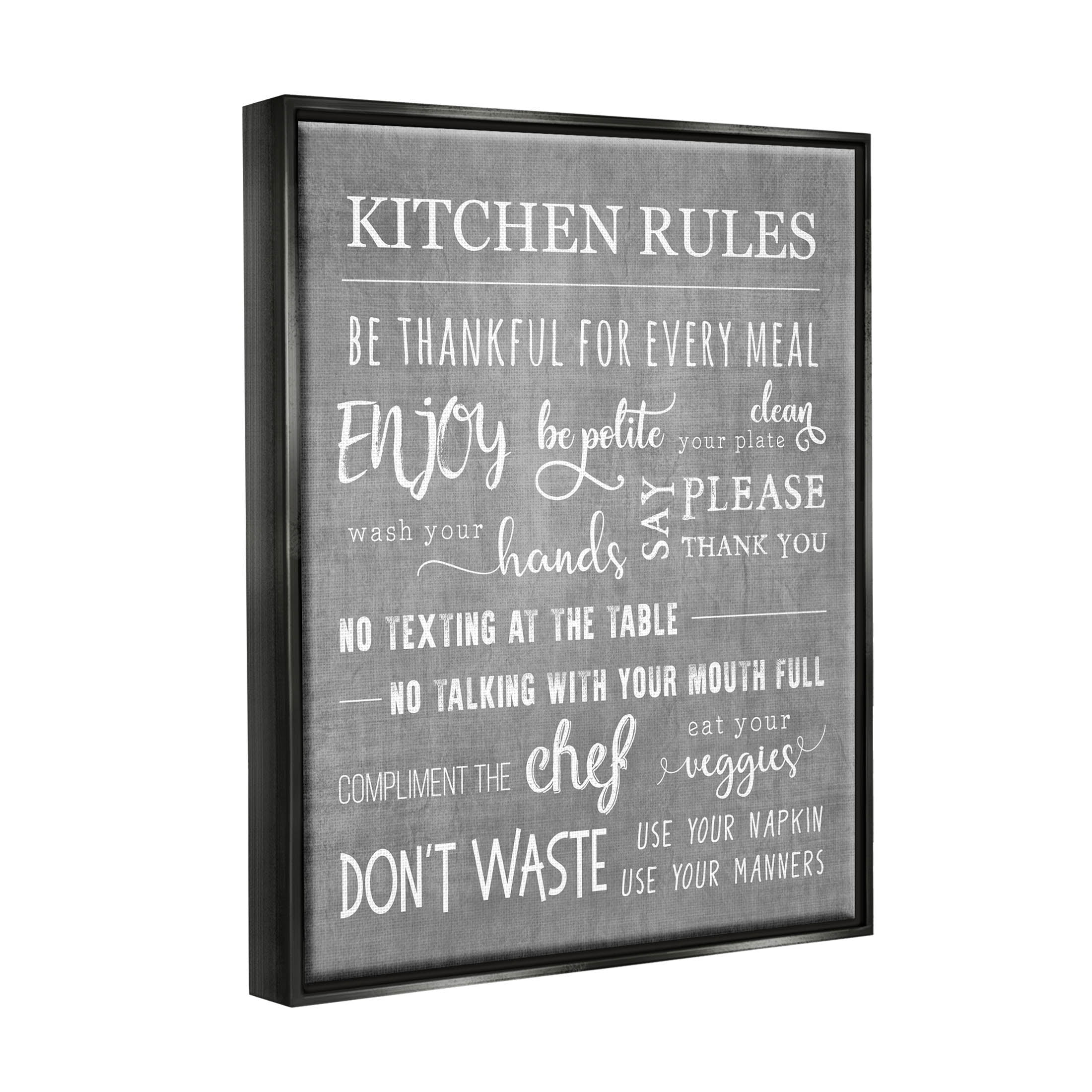 Kitchen Rules Rustic Grey List Typography Graphic Art Jet Black Framed Art Print Wall Art