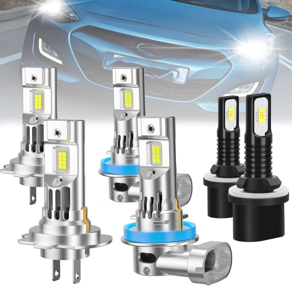 ROADSUN For Hyundai Elantra GT 2013-2017 LED Headlight Bulbs, High Beam H7, Low Beam H11, Fog Light 880, Pack of 6, 6000K Cool White, Plug and Play