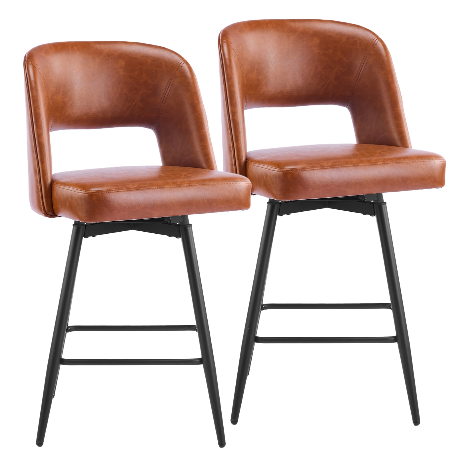 Ktaxon Swivel Barstools 2 Set, Counter Height Chairs 26in Padded Bar Height Upholstered Stools, Brown