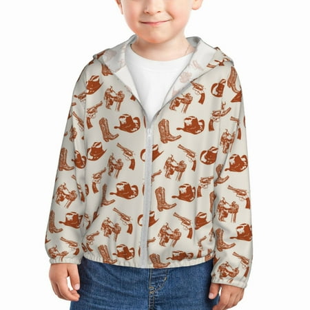 

Lukts Cowboy Western Print Children s Long-Sleeved Sun Protection Clothing Hooded Sweatshirts for Boys and Girls Outdoor Sports-5 Years