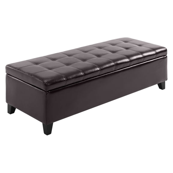 51" Ottoman Storage , Faux Leather Storage Chest with Lift Top, Tufted Ottoman with Storage for Living Room, Entryway, Dark Brown