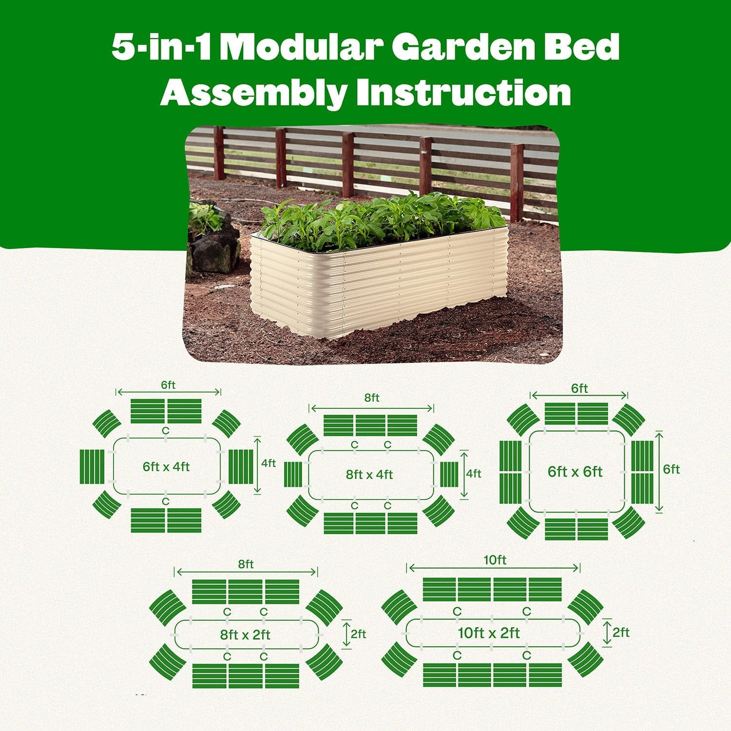 Epic Gardening 5-in-1 Large Modular Galvanized Raised Garden Bed Kit - 29" Tall, Light Clay