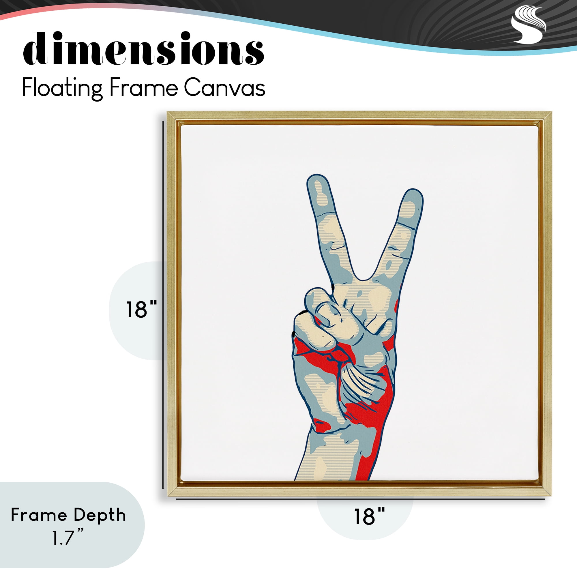 Stupell Industries Pop Style Peace Gesture Gold Framed Floater Canvas Wall Art, design by Kim Curinga