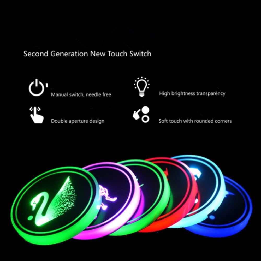 Huiyi 2pcs LED Car Coasters, Car Cup Holder Insert,LED Cup Pad Holder RGB 7 Colors Changing Lights USB Car Cup Coasters for Car Accessories (E)