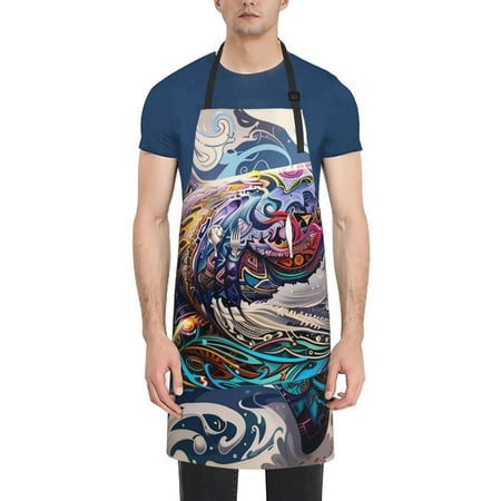 

Picia Psychedelic Shark Artwork Waterproof Apron for Unisex Adult - Adjustable Bib Apron with Pockets Ideal for Cooking Gardening Painting and Household Chores