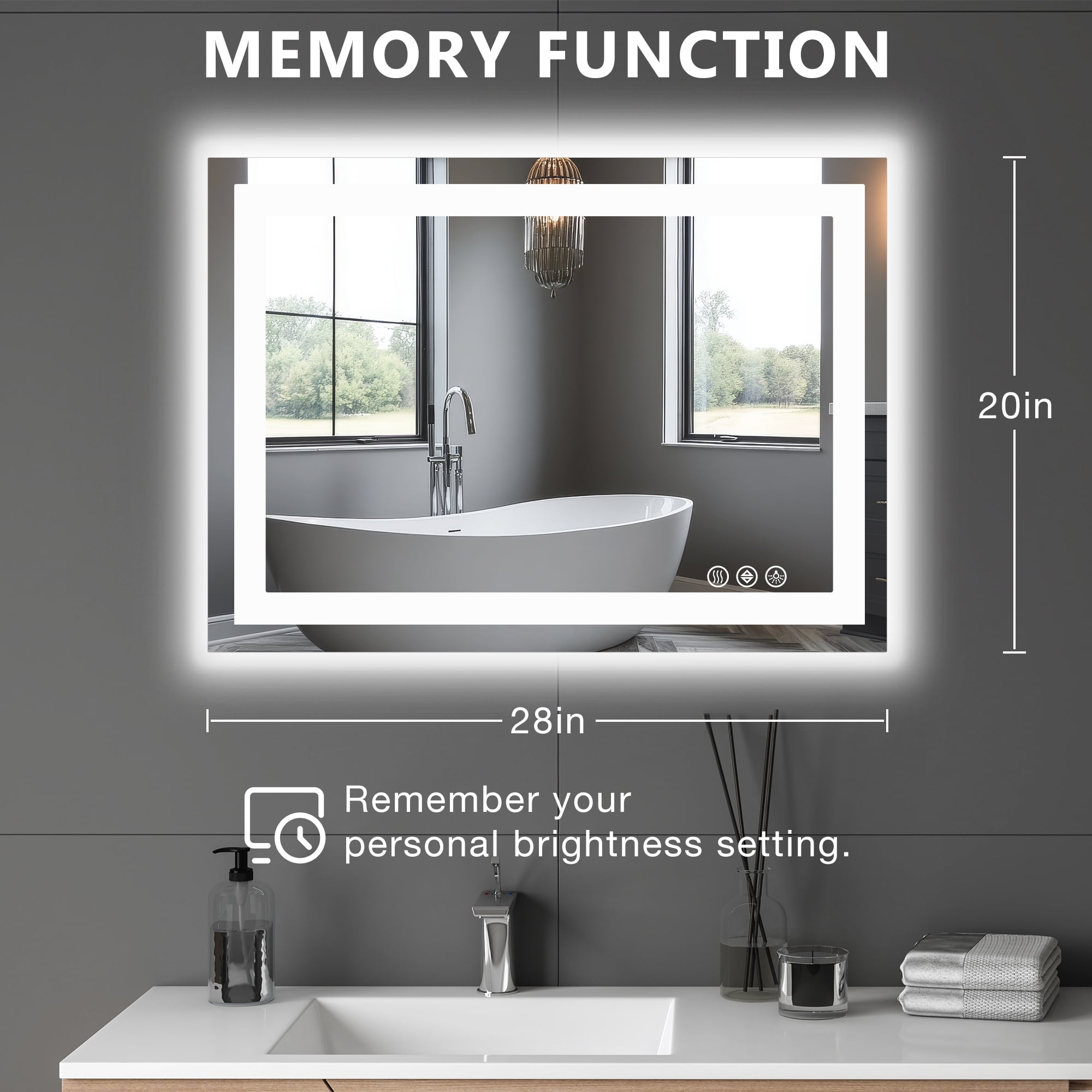 MAYEERTY 20"x28" Anti-fog LED Bathroom Mirror, Wall Mounted Vanity Mirror