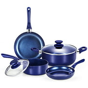 Pots and Pans Set, Aluminum Cookware Set, Healthy Ceramic Nonstick, Fry Pan, Stockpot with Lid, Blue, 6 Pieces