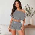 thumbnail image 2 of Carlikeit Women's 2 Piece Striped Matching Set Off Shoulder Crop Top and Skinny Shorts Summer Outfit, 2 of 6