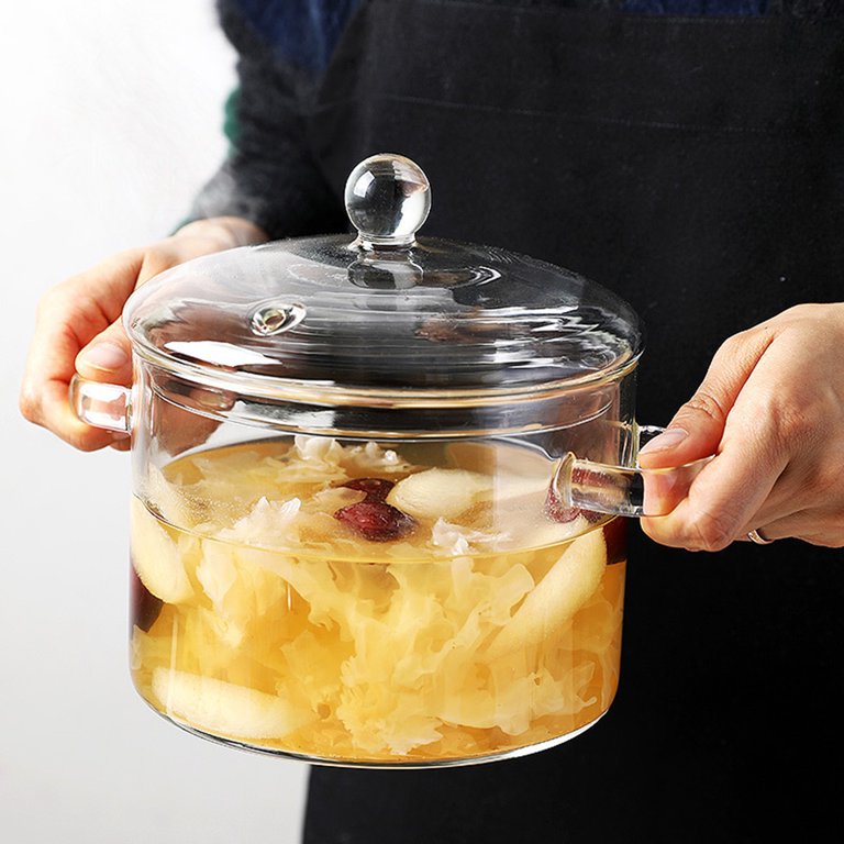 Clear Glass Cooking Stovetop Pots Thicker and Heavier Upgraded Glass Pot  for Use on Open Flames and Gas Stovetops