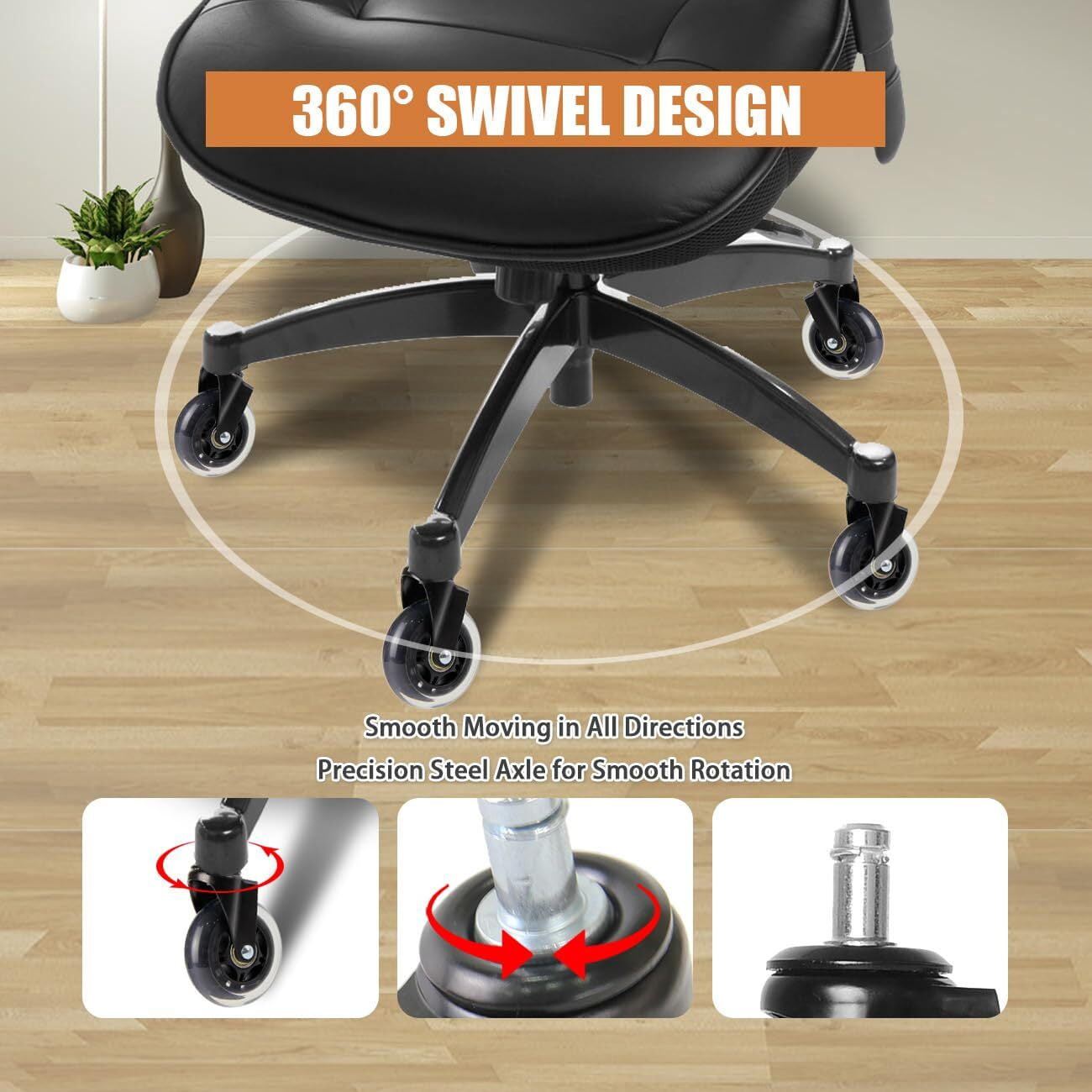 GoXteam Office Chair Wheels Roller Blade Caster Rubber Replacement for Office Transparent 3 Inch, Desk Rolling for Hardwood Floors Gaming Chair Wheels Smooth & Silence Gliding, 5Pcs