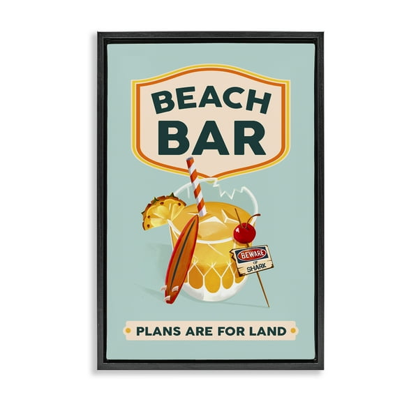 Stupell Industries Beach Bar Cocktail Food & Beverage Painting Black Floater Framed Canvas Art Print Wall Art, 17 x 25