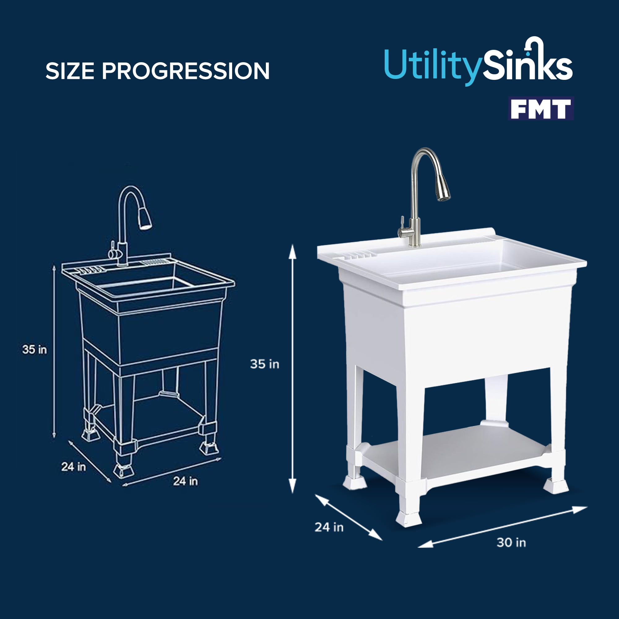 UTILITYSINKS Plastic 30” Freestanding Utility Sink with Pull Faucet, White UTILITYSINKS Plastic 30” Freestanding Utility Sink with Pull Faucet, White