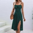 thumbnail image 4 of Womens Polka Dot Sundresses Spaghetti Strap Summer Slim Fit Side Slit Midi Dress A Line Beach Dress Peacock Green M, 4 of 8