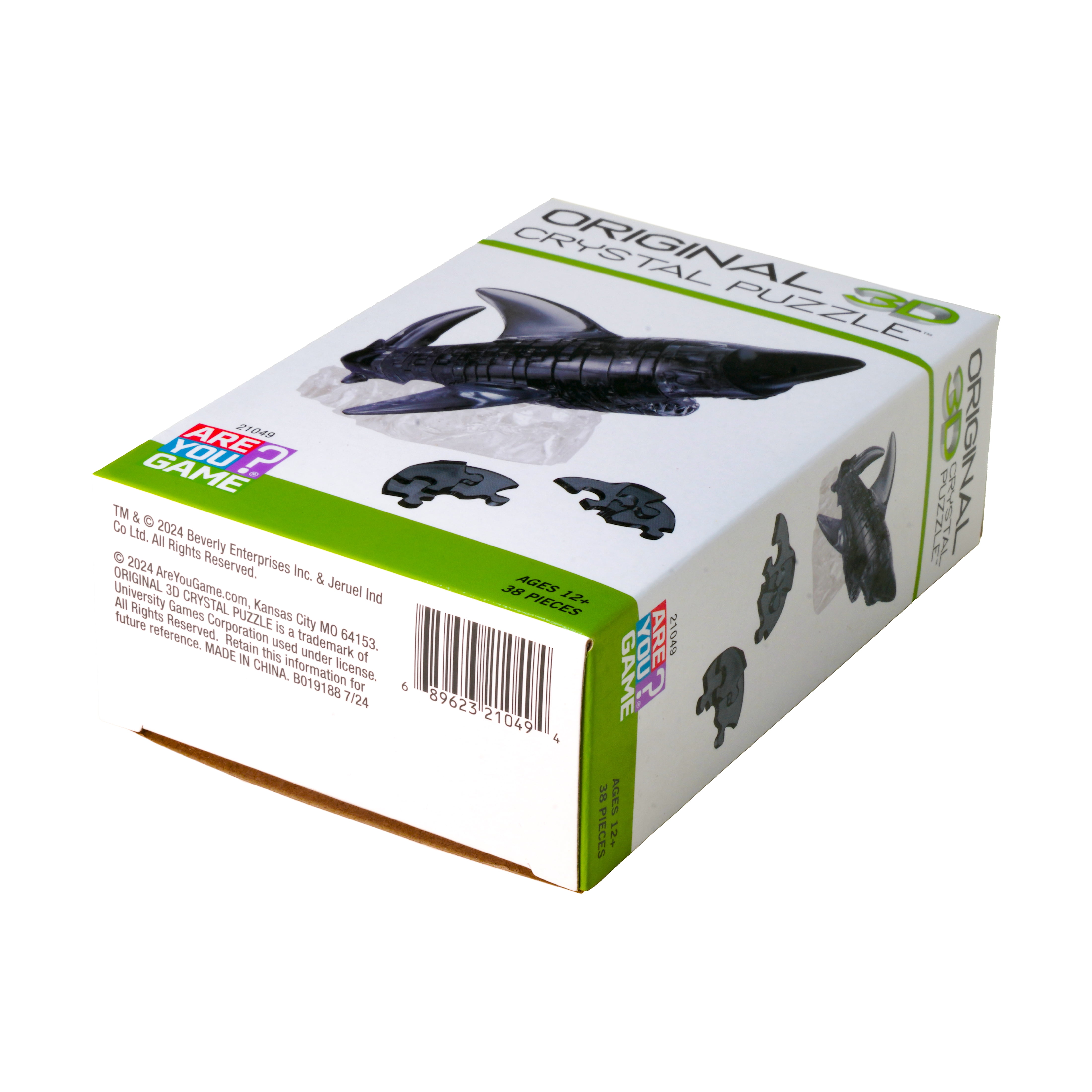 AreYouGame.com 3D Crystal Puzzle - Shark (Black with White rocks): 38 Pcs
