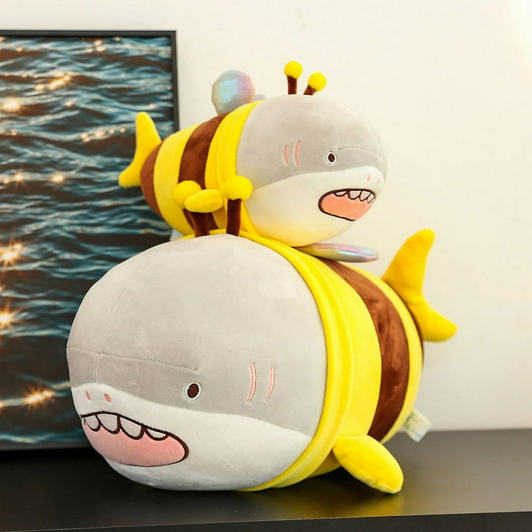 XTEILC Bumblebee Shark Stuffed Ocean Toy Cute Yellow Bee Shark Plush Japanese Anime Lifelike Shark Dolls Honeybee Shark Hugging Pillow Gifts for Boys
