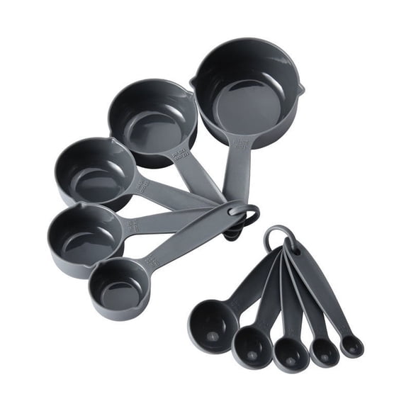 Nvzi Plastic Measuring Cups and Spoons Set of 10 (Gray)