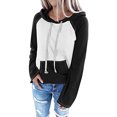 thumbnail image 1 of Women's Blouse Long-Sleeved Stitching Raglan Sleeves Contrast Pockets Hooded Neckline Corded Sweater, 1 of 1
