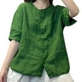 thumbnail image 1 of Camisa de lino de manga corta y cuello redondo para mujer: cárdigan vintage holgado, material de poliéster, tallas M-XXXL, top versátil y elegante para todas las estaciones, 1 of 3