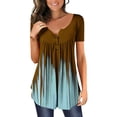 thumbnail image 2 of Scyoekwg Womens Summer Short Sleeve Tunic Tops Casual Buttons Round Neck Hide Belly Pleated T Shirts Fashion Print Loose Comfy Blouses #C01=Khaki S, 2 of 7